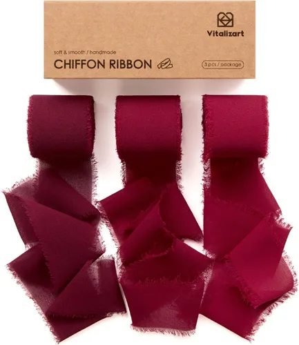 Miniatura 8 de Vitalizart Cinta de seda de gasa marrón hecha a mano con flecos de 1.5 pulgadas x 21 yardas, bordes deshilachados marrón y nude para invitaciones