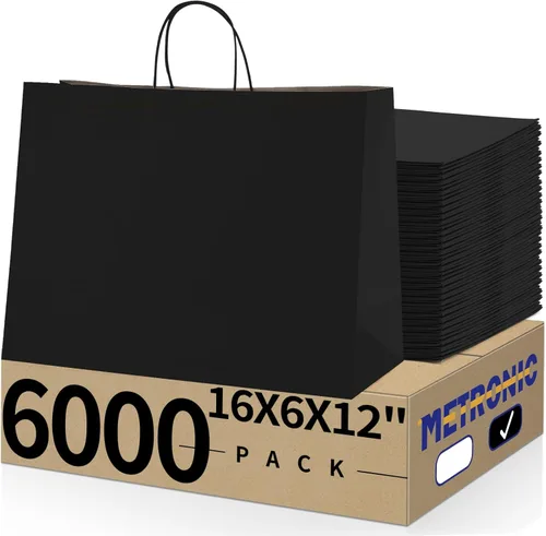 Miniatura 11 de Metronic - Bolsas de regalo de papel kraft con asas de 16 x 6 x 12 pulgadas, paquete de 6000 Para Navidad, recuerdos de fiesta de cumpleaños