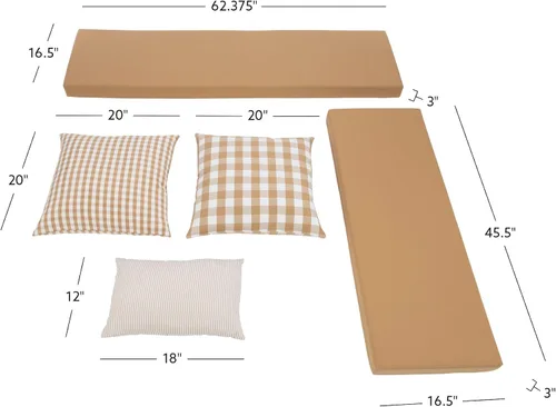 Miniatura 2 de Linon Harris Beige 2 piezas de cojín para rincón con 3 almohadas de acento coordinadas de Linon - Solo se ajusta a la colección Harris Nook