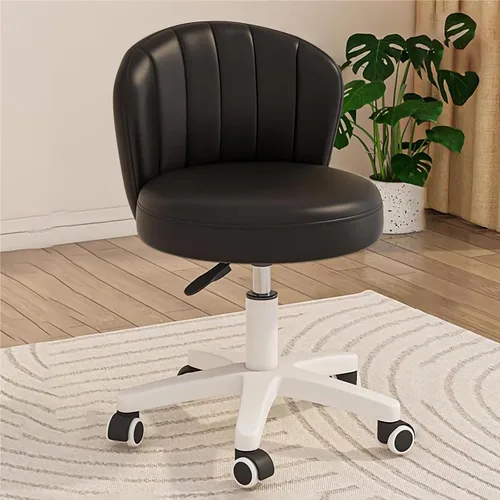 Silla de escritorio pequeña festoneada con respaldo, bonita silla de tocador enrollable sin brazos con piel sintética, cómodas sillas de oficina