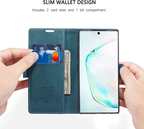Miniatura 2 de japezop Funda tipo cartera compatible con Samsung Galaxy Note 10, con soporte magnético, funda protectora de piel sintética, estilo retro, con Azul