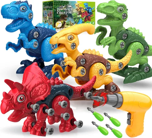 Juguetes de dinosaurio para niños de 3, 4, 5, 6, 7 años, juguetes desmontables con taladro eléctrico para niños, juguete educativo de construcción