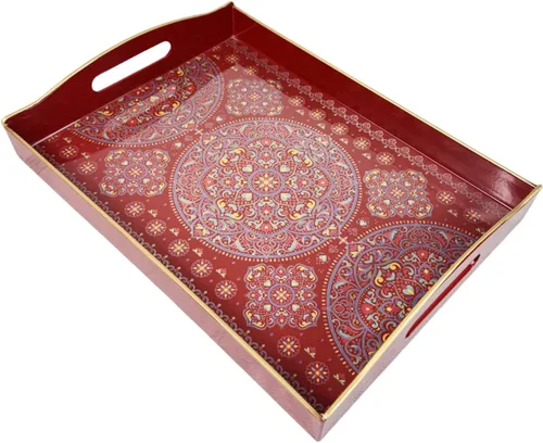 Miniatura 17 de Bandeja de servir azul con 4 asas, bandeja decorativa de plástico para mesa de café, otomana - Ideal para sala de estar y baño. 15 x 11 x 1.9