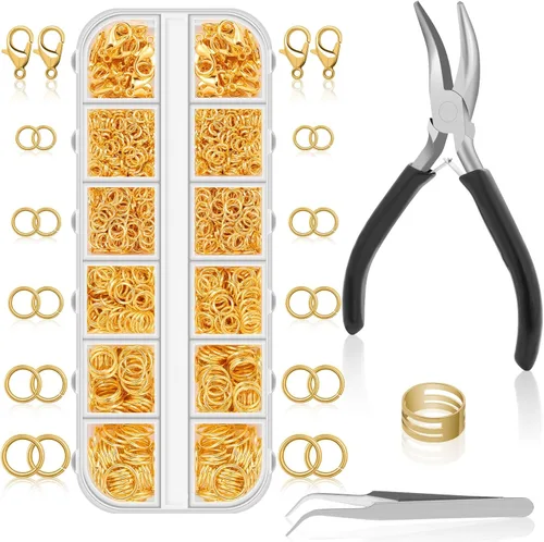 Anezus Juego de 1200 anillos de salto para hacer joyas, oro, suministros de fabricación de joyas y reparación de collares, estilo moderno, tamaño
