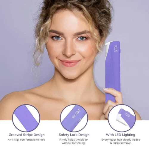 Miniatura 5 de PELCAS Herramienta eléctrica de dermaplaning para la cara de las mujeres con luz LED 3 velocidades Mini Dermaplaning Razor con 6 cuchillas, 2 en 1