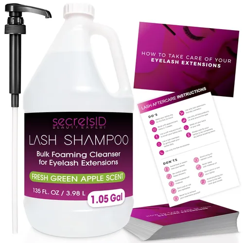 Miniatura 15 de Champú profesional de pestañas para extensiones – 2 litros de recarga ecológica a granel + 50 tarjetas de cuidado posterior – Limpiador de pestañas