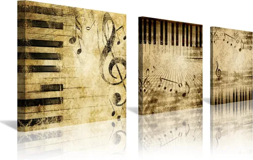 Miniatura 22 de 3 piezas de lienzo musical para pared, impresiones de notas musicales abstractas, coloridas ilustraciones de ondas sonoras, claves agudas
