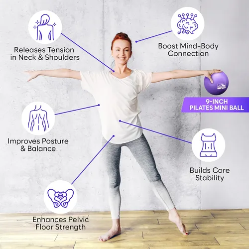 Miniatura 6 de Juego de anillos de pilates y bolas, kit de pilates para el hogar con anillo de ejercicio de 14 pulgadas, 4 bandas de resistencia