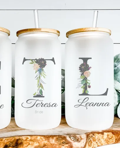 Miniatura 6 de Juego de vasos de cristal personalizados con pajita, regalo de Navidad, diseño personalizado con tu nombre y título, regalo de dama de honor