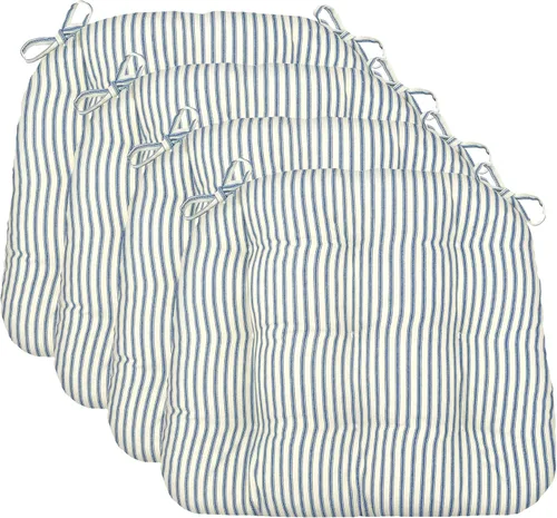 Miniatura 57 de Barnett Home Decor Ticking Stripe Berlin Blue - Almohadilla para silla de comedor con lazos, tamaño mediano 18, relleno de espuma de látex, lavable