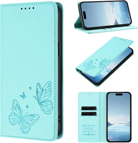 Miniatura 16 de Butterfly Embossed Leather Wallet Flip Case for Motorola Moto E22 4G, Magnetic Closure, RFID Blocking Cover, Card Holder Purple.