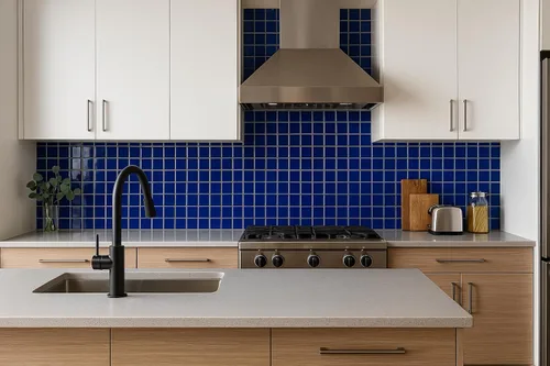 Miniatura 6 de Tenedos Azulejo de mosaico de porcelana con patrón cuadrado azul cobalto de alta calidad de 2 x 2 pulgadas (no se pega ni se pega) para cocina