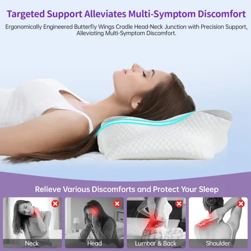 Miniatura 4 de Almohada cervical para el cuello, almohada de mariposa para el dolor de cuello Ergonomic Contour, Elevated Side Wings, Targeted Neck Support, For