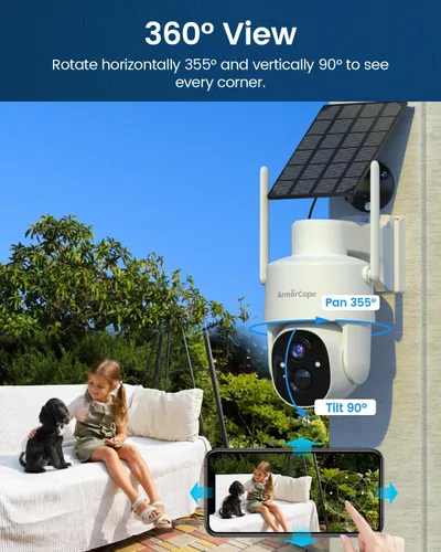 Miniatura 7 de Cámaras de seguridad solar Armorcope inalámbricas para exteriores, vista de 360°, alimentadas por batería con foco, visión nocturna a color, WiFi 2K