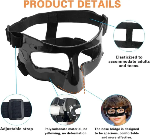 Miniatura 3 de Protector de nariz para nariz rota, máscaras protectoras para baloncesto y deportes de fútbol, máscara facial ajustable con acolchado de espuma