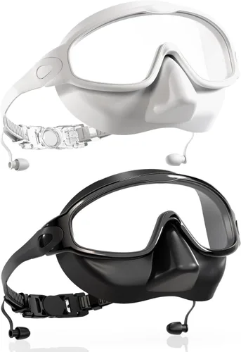 Miniatura 10 de Aegend Gafas de natación con cubierta de nariz para adultos, paquete de 2 gafas de natación de visión amplia, antiniebla/UV, sin fugas, para hombres