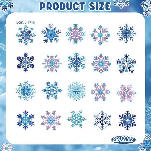 Miniatura 2 de Tondiamo Juego de 20 llaveros de pintura de diamantes de copo de nieve 5D DIY para bricolaje, adornos de diamantes de invierno, colgantes de doble