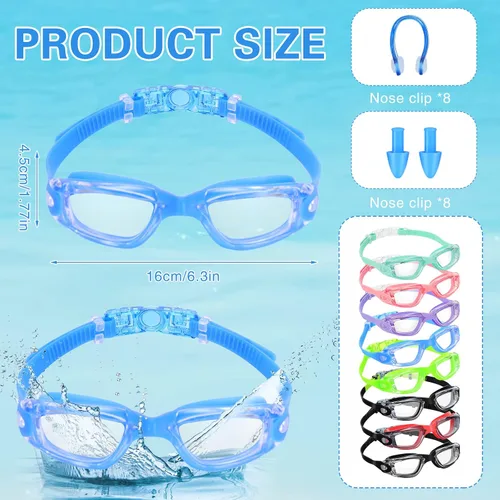 Miniatura 2 de Fabbay 8 gafas de natación sin fugas para niños y adultos, protección UV, gafas de natación impermeables con clip para la nariz