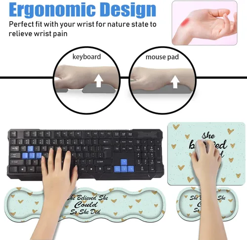 Miniatura 6 de Juego de reposamuñecas ergonómico para teclado y alfombrilla para mouse [4 piezas], She Believed She Could So She Did, base de goma antideslizante