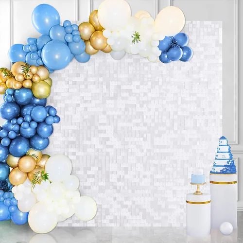 Miniatura 37 de 12 paneles cuadrados de lentejuelas brillantes para pared color azul claro (Baby Blue) telón de fondo decorativo para fiestas de bodas