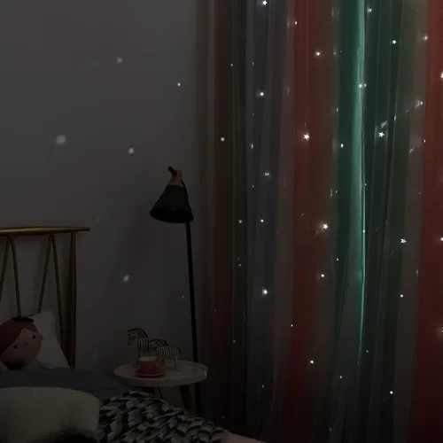 Miniatura 6 de Cortinas Opacas con Corte de Estrella Arcoíris para Dormitorio de Niñas - Doble Capa con Ojales Superiores para Sala de Estar, 2 Paneles