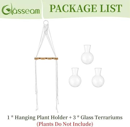 Miniatura 7 de Glasseam Estaciones de propagación de macramé colgantes: jarrones de propagación de vidrio para ventanas de pared para plantas hidropónicas