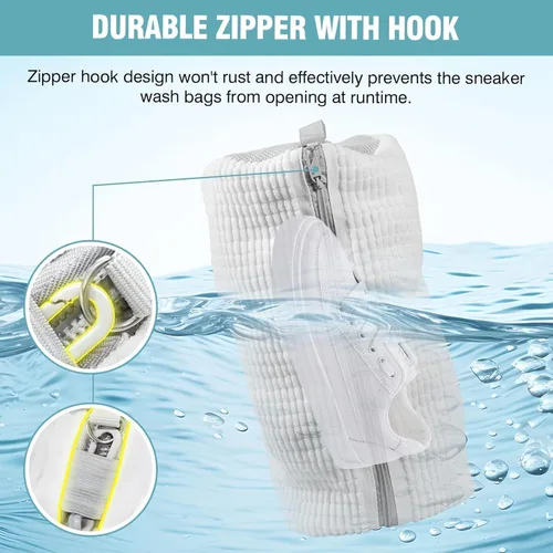 Miniatura 4 de Bolsa para lavadora de zapatos, bolsa de lavandería para lavadora y secadora, incluye bolsa de red seca, cremallera reutilizable y duradera