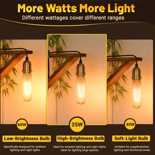 Miniatura 5 de Bombillas tubulares T10 de 25 W, bombilla incandescente, bombilla T10, 120 V, 25 W, 2200 K, bombillas de tubo E26, base media, regulables