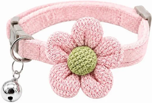 Miniatura 12 de Collar de gato Breakaway con material de felpa suave y flor tejida a mano, collar de seguridad ajustable para piel sensible, collar decorativo