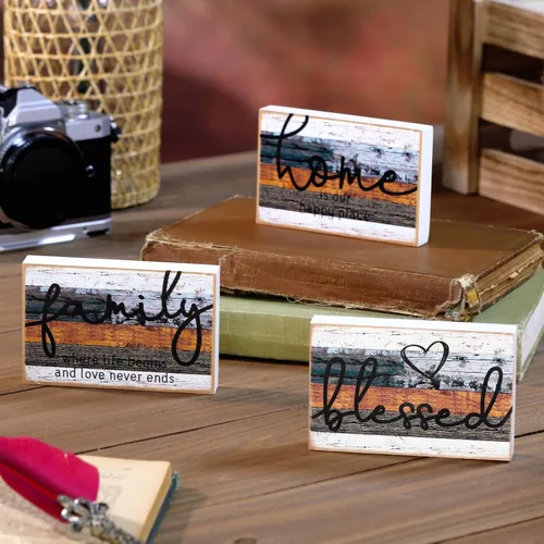 Jetec 3 piezas de letrero de hogar familiar bendecido en madera rústica, letrero decorativo mini en forma de corazón, decoración en madera para
