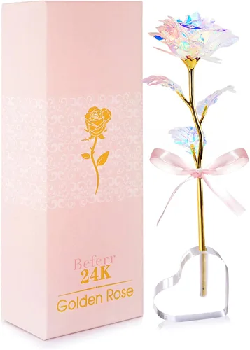 Beferr Flor artificial colorida; rosa de plástico con soporte en forma de corazón; un gran regalo.