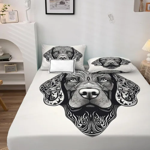 Miniatura 2 de Labrador Sábanas tamaño individual, sábanas para perro, sábanas y fundas de almohada estampadas de 3 piezas, sábana bajera ajustable de microfibra