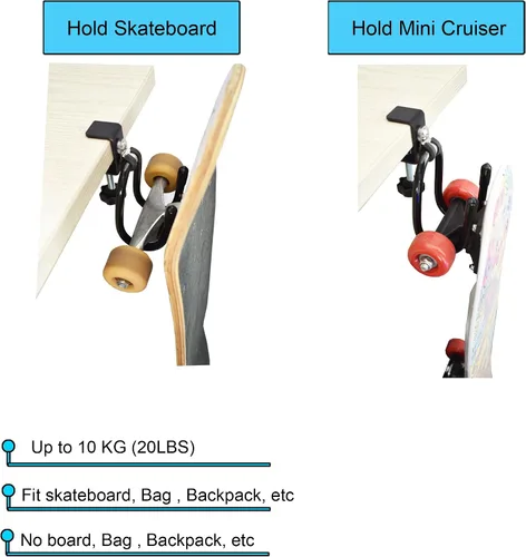 Miniatura 4 de YYST Desk Store Soporte para patineta, gancho para patineta, soporte para patineta, soporte para mini crucero, proporciona un lugar conveniente
