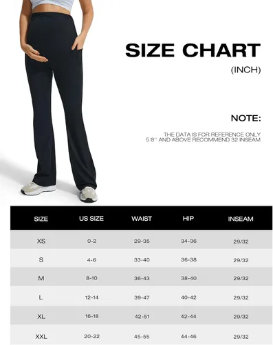 Miniatura 7 de JOYSPELS Leggings de maternidad acampanados sobre el vientre con bolsillos, cremosos, suaves, elásticos, corte de bota, pantalones de yoga