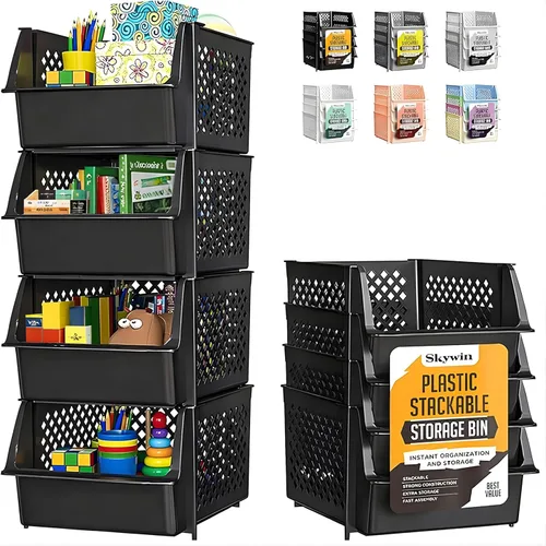 Miniatura 19 de Skywin TidyFriend - Recipientes apilables de plástico grandes para despensa, paquete de 3 contenedores apilables para organizar artículos esenciales