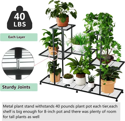 Miniatura 3 de Twhep Soporte de Metal para Plantas, 5 Niveles Soportes Multifuncionales para Plantas de Interior, Estante Decorativo de Acero Negro para Plantas