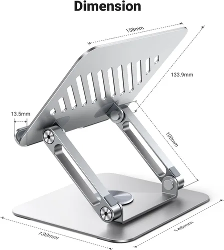 Miniatura 7 de UGREEN - Soporte para tablet para escritorio con base giratoria de 360°, soporte de aluminio de doble varilla ajustable, accesorios para el hogar
