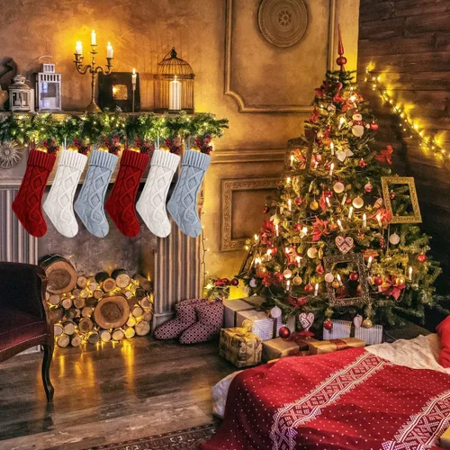 Miniatura 2 de Fesciory Calcetines de Navidad, paquete de 6 calcetines de punto grandes de 18 pulgadas y decoración para fiestas familiares de Navidad, borgoña