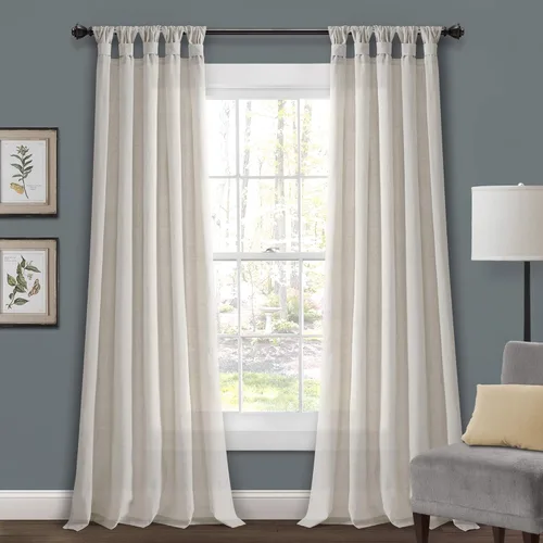 Miniatura 9 de Lush Decor Par de cortinas de ventana con solapas anudadas de yute, 45" x 84", azul