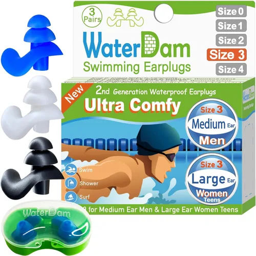 Miniatura 33 de WaterDam A-Series - Tapones de natación para los oídos, ultra cómodos, grandes, impermeables