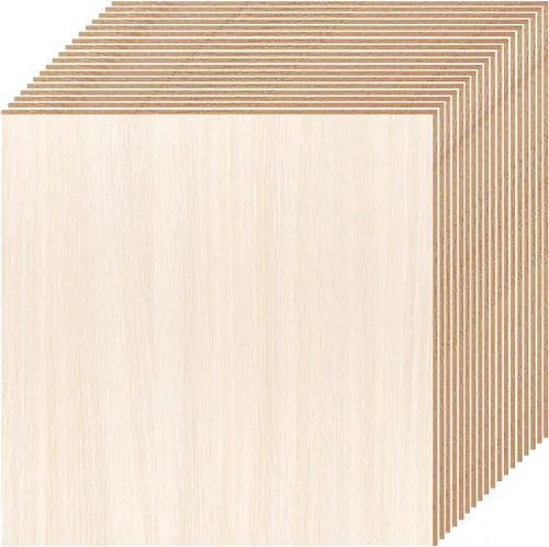 DIYDEC Paquete de 18 hojas de madera de tilo de 6 x 6 x 1/16 pulgadas, hojas finas de madera contrachapada sin terminar, tableros cuadrados de