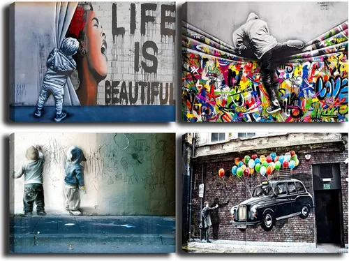 Cuadro decorativo enmarcado de Banksy Street Graffiti para pared, imágenes abstractas grandes, lienzo, colorido, moderno, contemporáneo, póster
