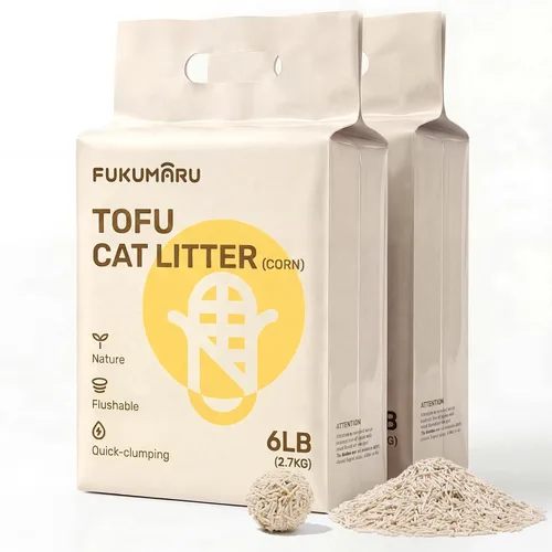 FUKUMARU Arena para gatos de tofu – Gránulos de arena de maíz mixtos ligeros naturales, sin polvo, aglutinación rápida, control eficaz de olores,