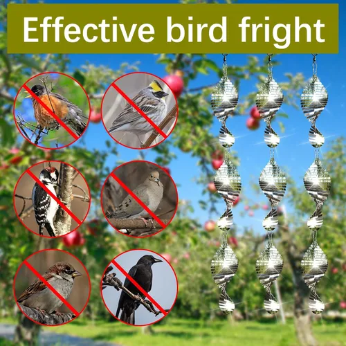 Miniatura 4 de 12 piezas de disuasores de aves de acero inoxidable para exteriores, giradores de viento 3D para exteriores, juego de discos espantapájaros