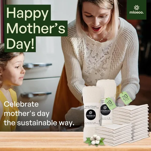 Miniatura 6 de mioeco Paquete de 10 toallas de cocina sin papel lavables, toallas de papel natural superabsorbentes, algodón natural, reutilizables, sin papel