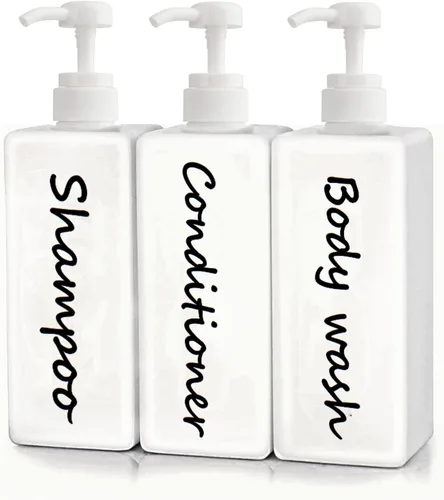 Miniatura 10 de Dispensador de champú y acondicionador (juego de 3, 21 onzas), moderno y recargable, para jabón de ducha, dispensador de gel corporal vacío para baño