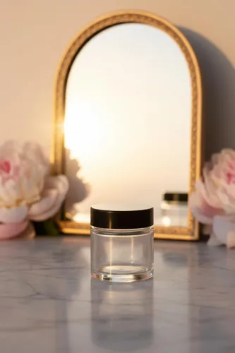 Miniatura 4 de Tarro de vidrio de pared grueso transparente de 1 onza / 1.0 fl oz con tapas negras (paquete de 12) hermético, a prueba de olores