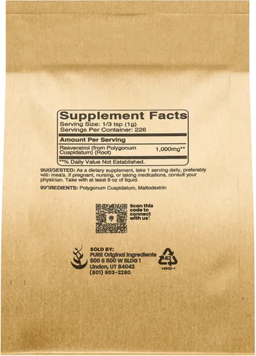 Miniatura 2 de PURE ORIGINAL INGREDIENTS Resveratrol en polvo, 8 oz, Phytoalexin, extracto de raíz de polígono