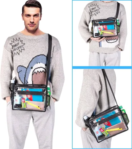 Miniatura 6 de Metaverse Bolsa cruzada transparente de doble bolsillo aprobada por el estadio, bolsa de mensajero transparente para hombres y mujeres, trabajo