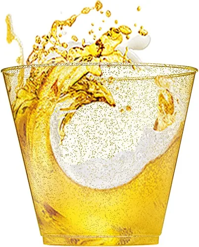 Miniatura 3 de WDF 200 vasos dorados de 9 onzas, desechables de alta calidad, para boda, con purpurina dorada, para fiestas, baby shower, boda, primavera